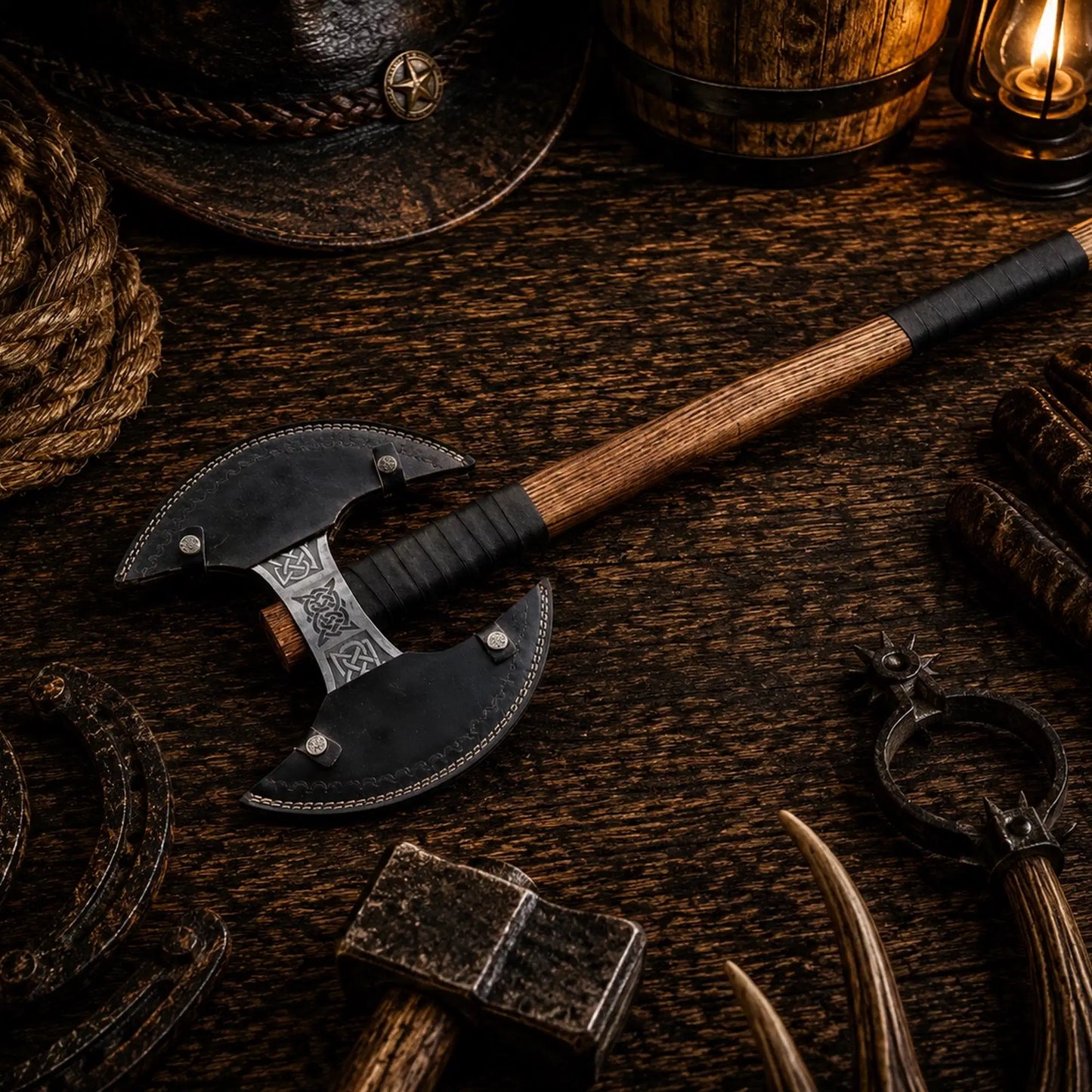Viking Style Double-Headed Battle Axe – Hand Forged Carbon Steel