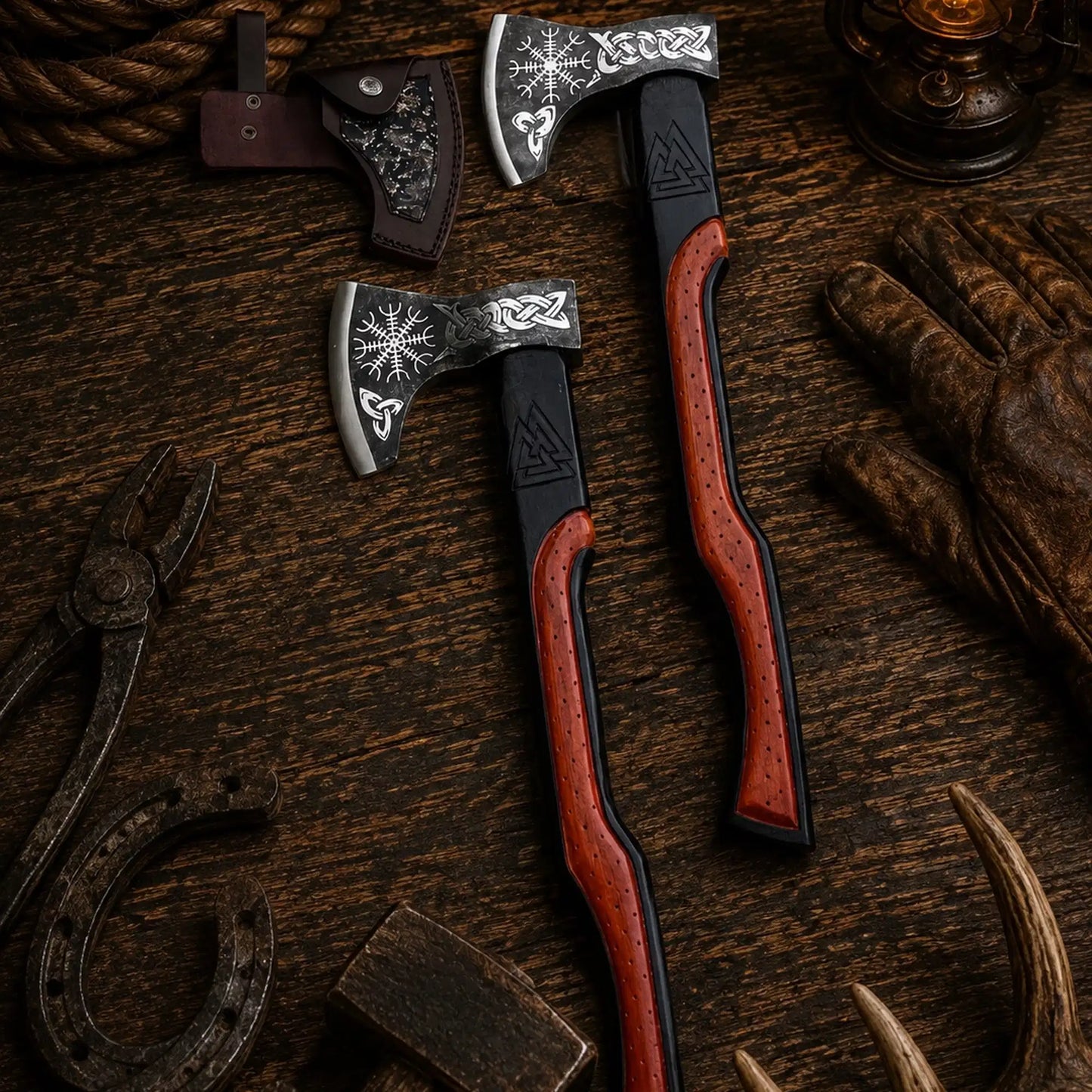 Best Duo Norse Engraved Camping Axes – 1095 Steel Rosewood Handles