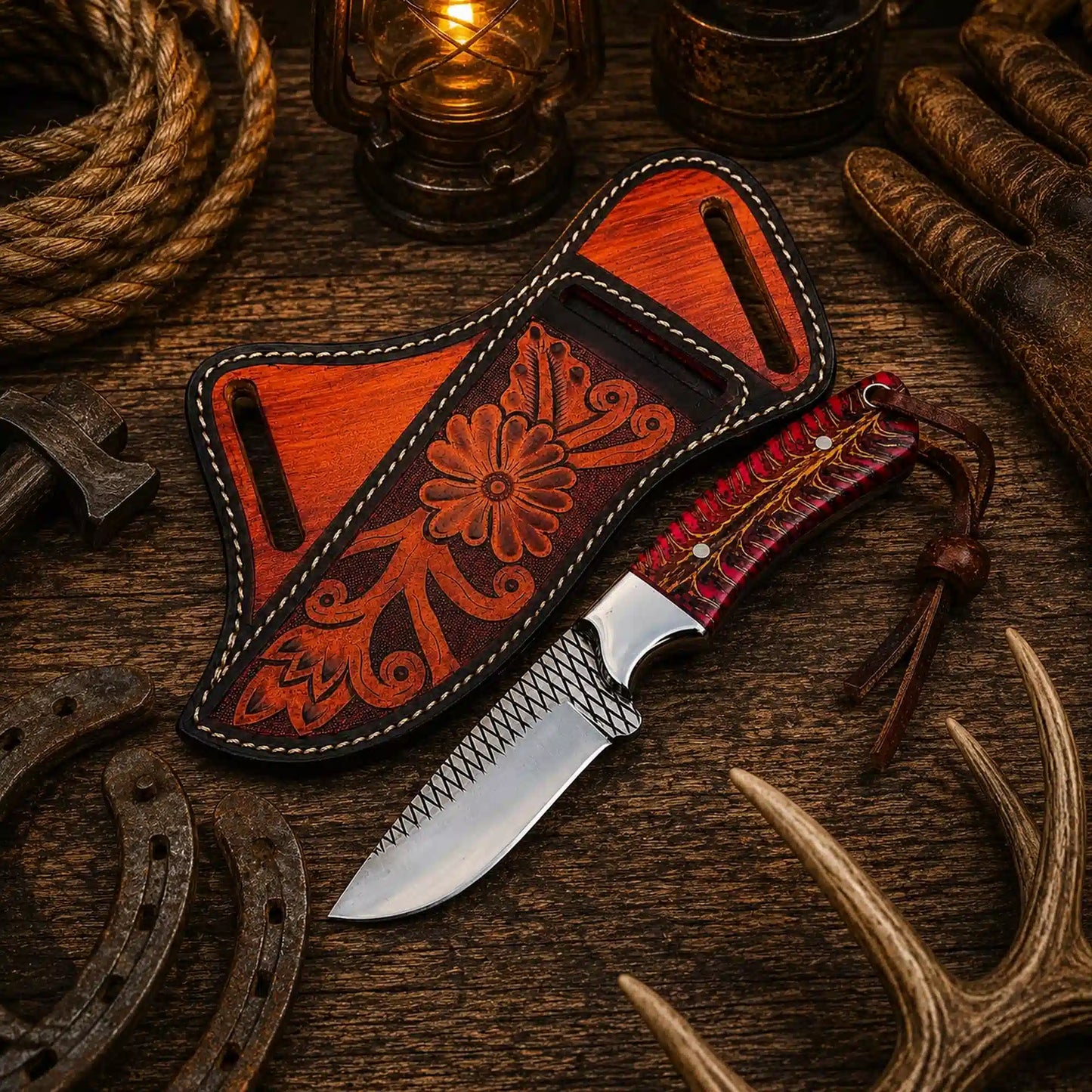 Field working cowboy Knife – Rasp Steel With Pine Cone handle