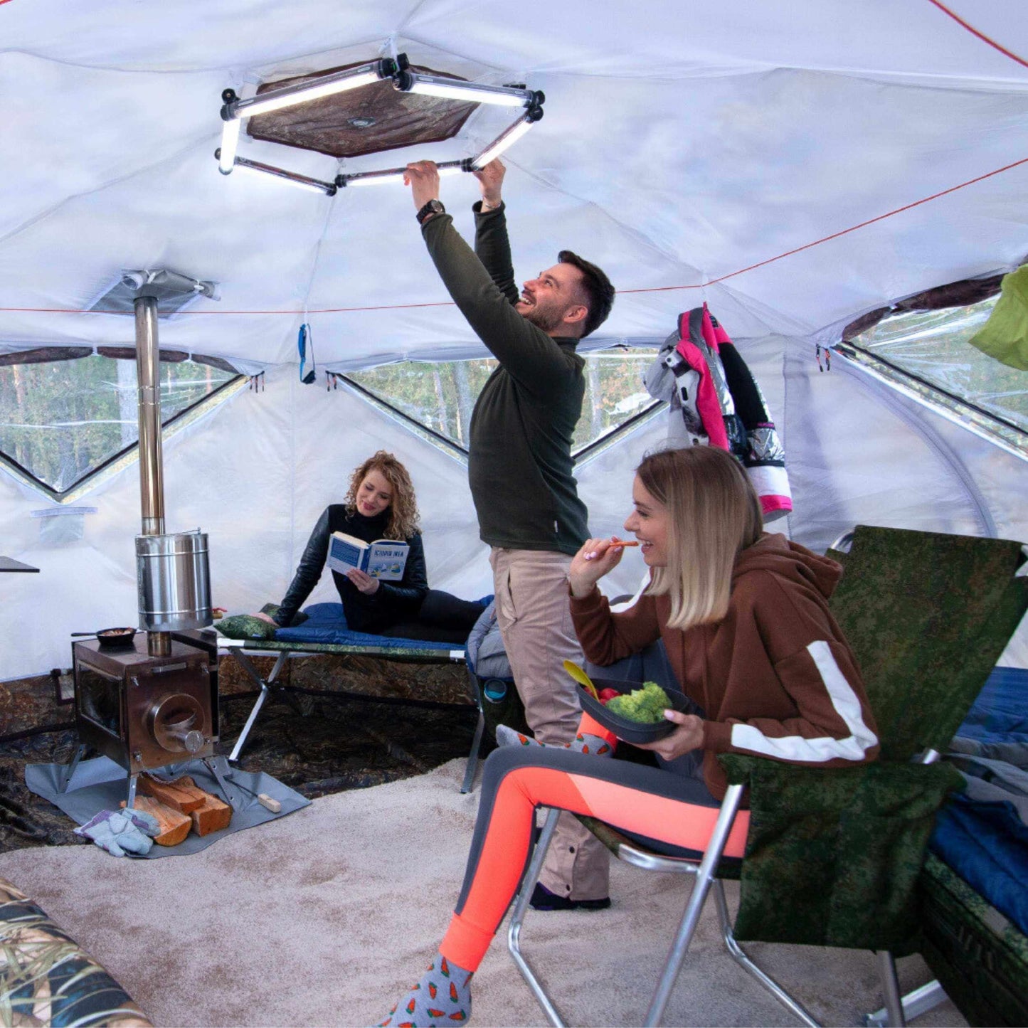RBM All-Seasons tent Hexagon for 2-9 person + Wood Stove Caminus M + Three-Layer Floor