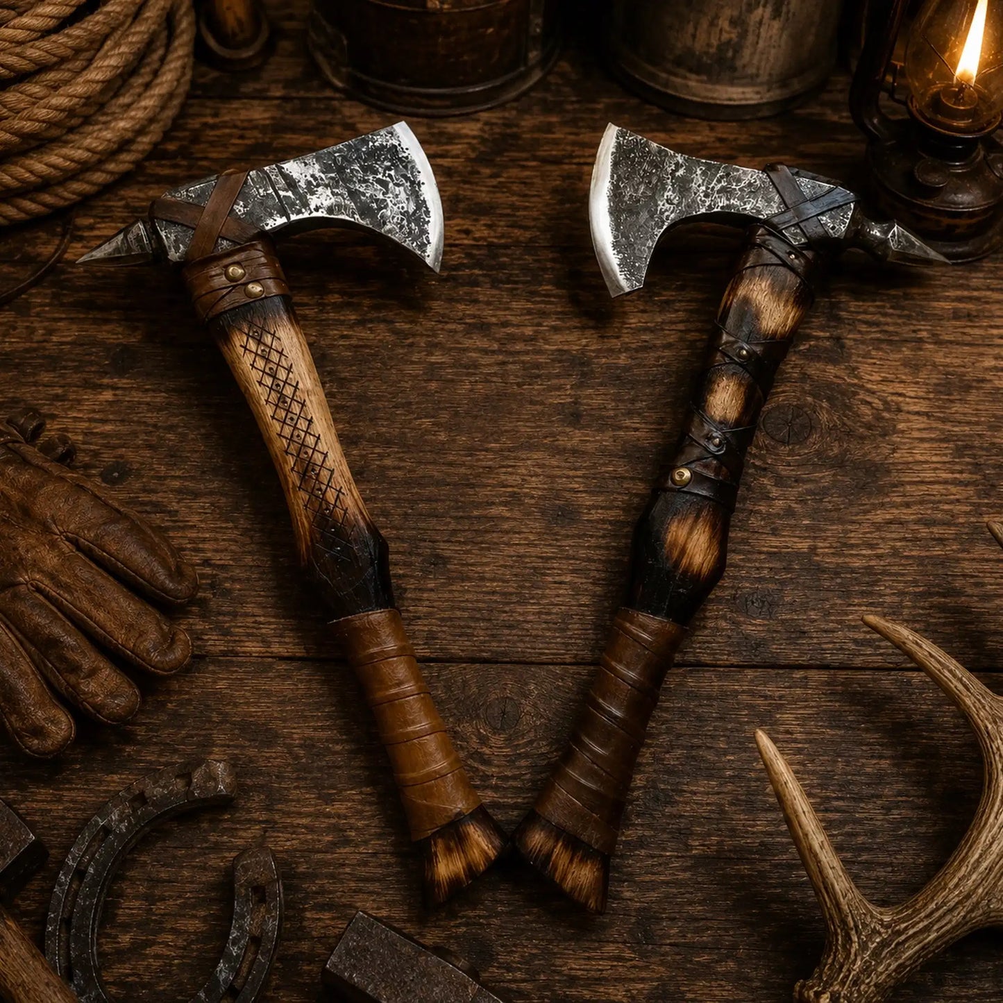 Hand-Forged Gagegizhig Tomahawk Pair – High Carbon Steel & Ash Wood