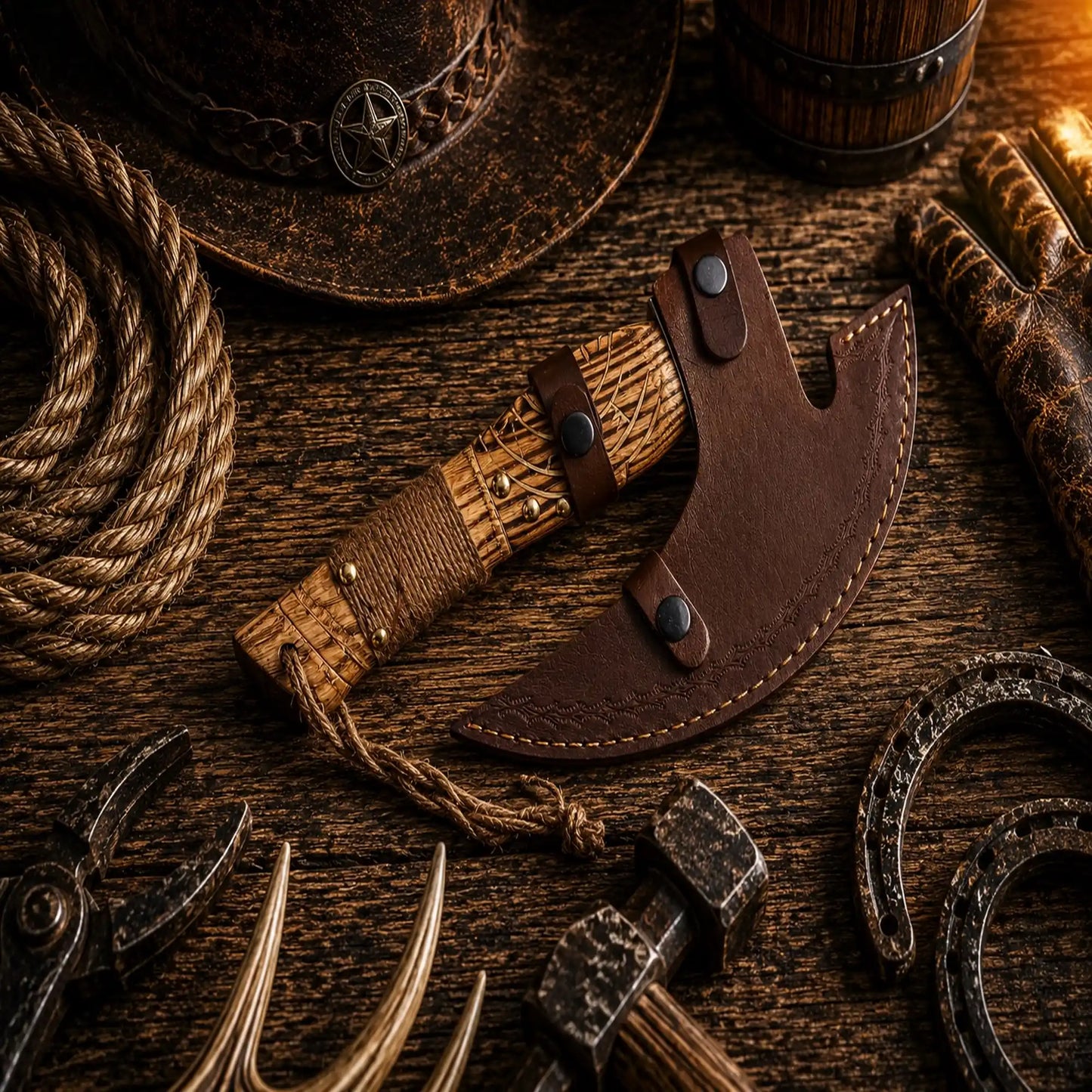 Carved Ash Wood Pizza Axe – D2 Steel Handmade Viking Pizza Cutter