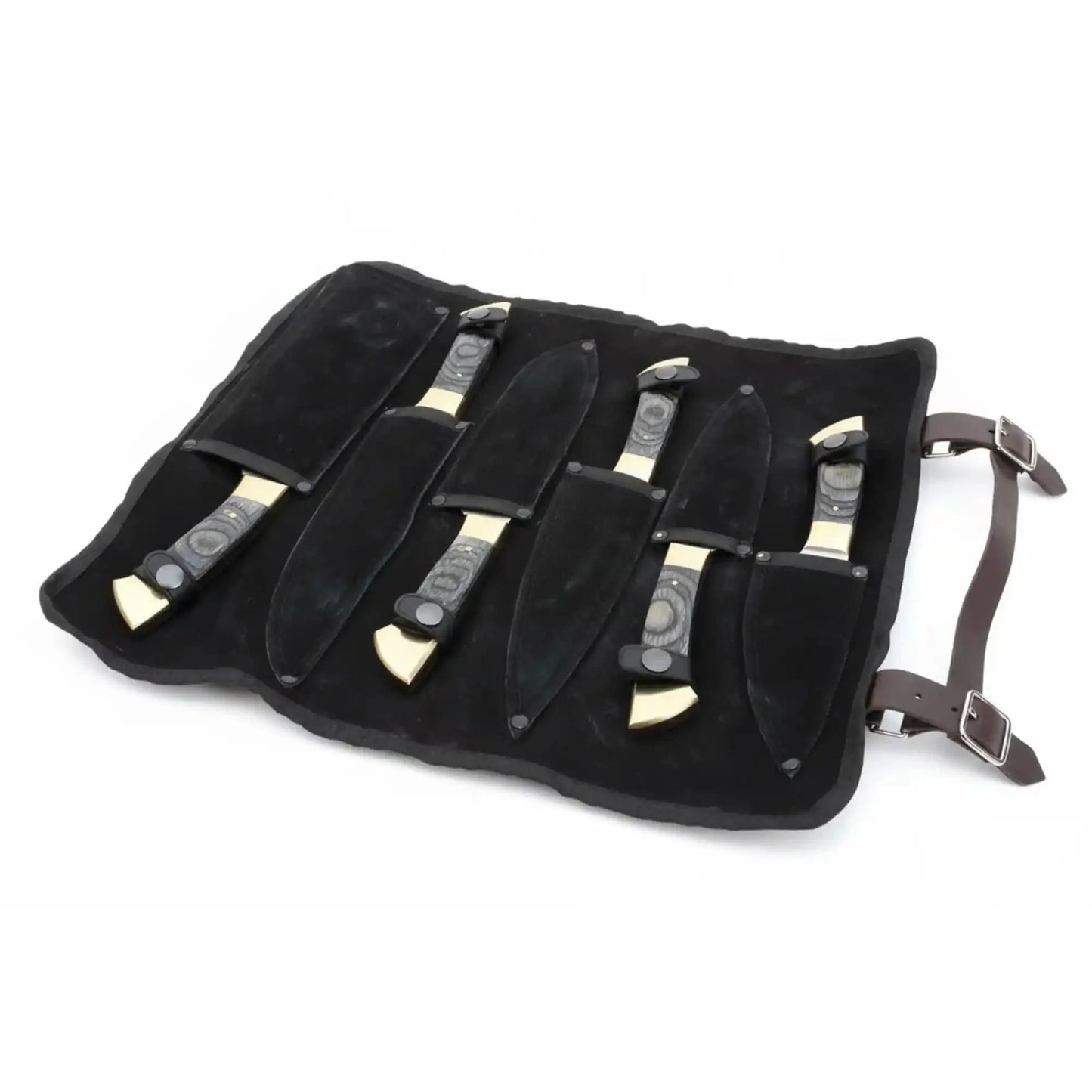 J2 Steel Mirror Polished Kitchen Knife Set with Black Pakka Wood Handles