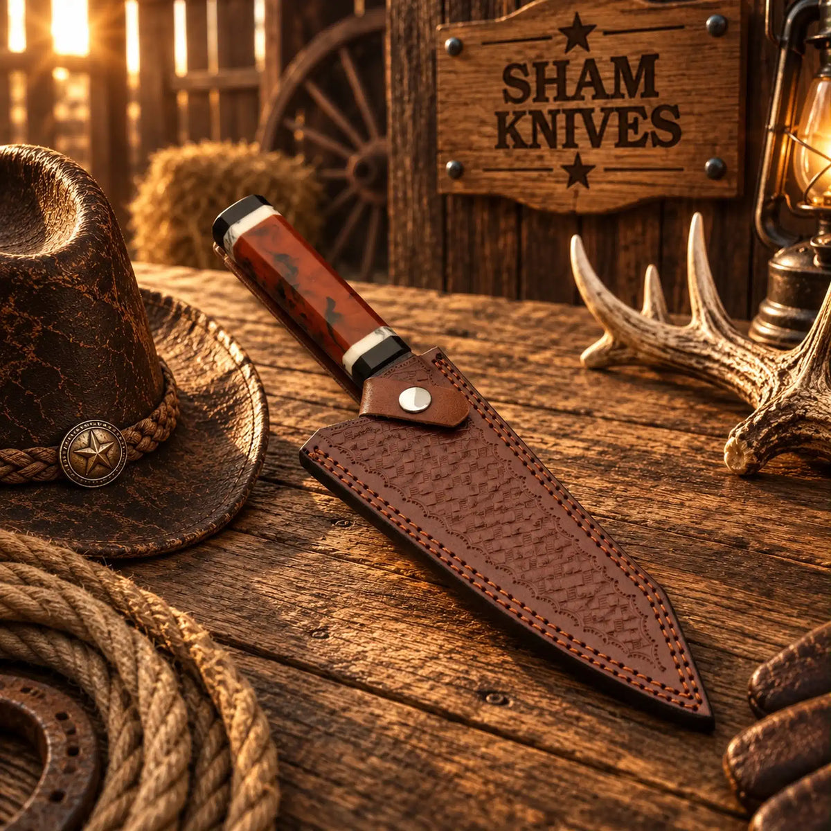 Buy K-Tip Gyuto Style Copper Damascus Chef Knife – Octagonal Resin Handle