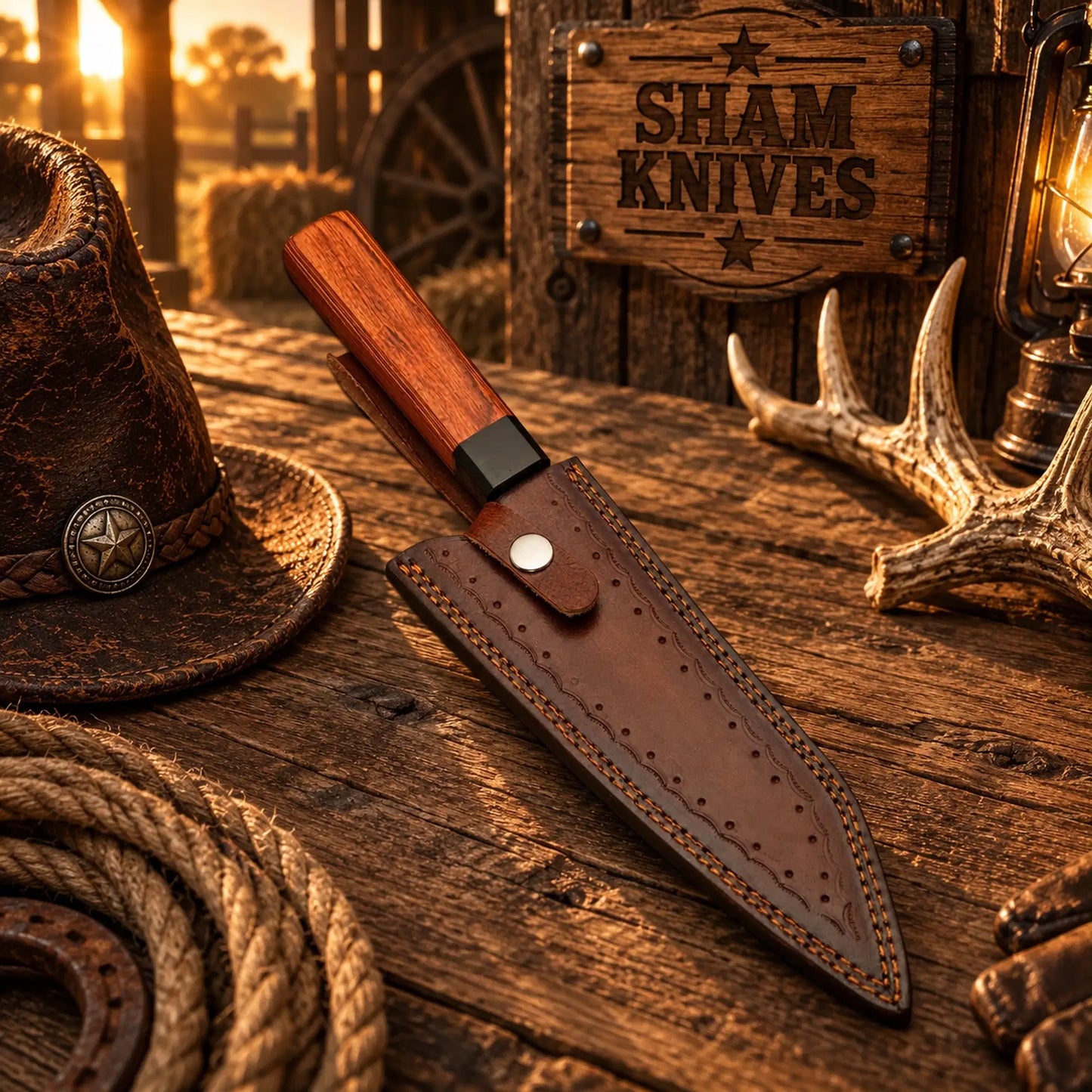 Handmade Copper Damascus K-Tip Gyuto Chef Knife – Rosewood Handle