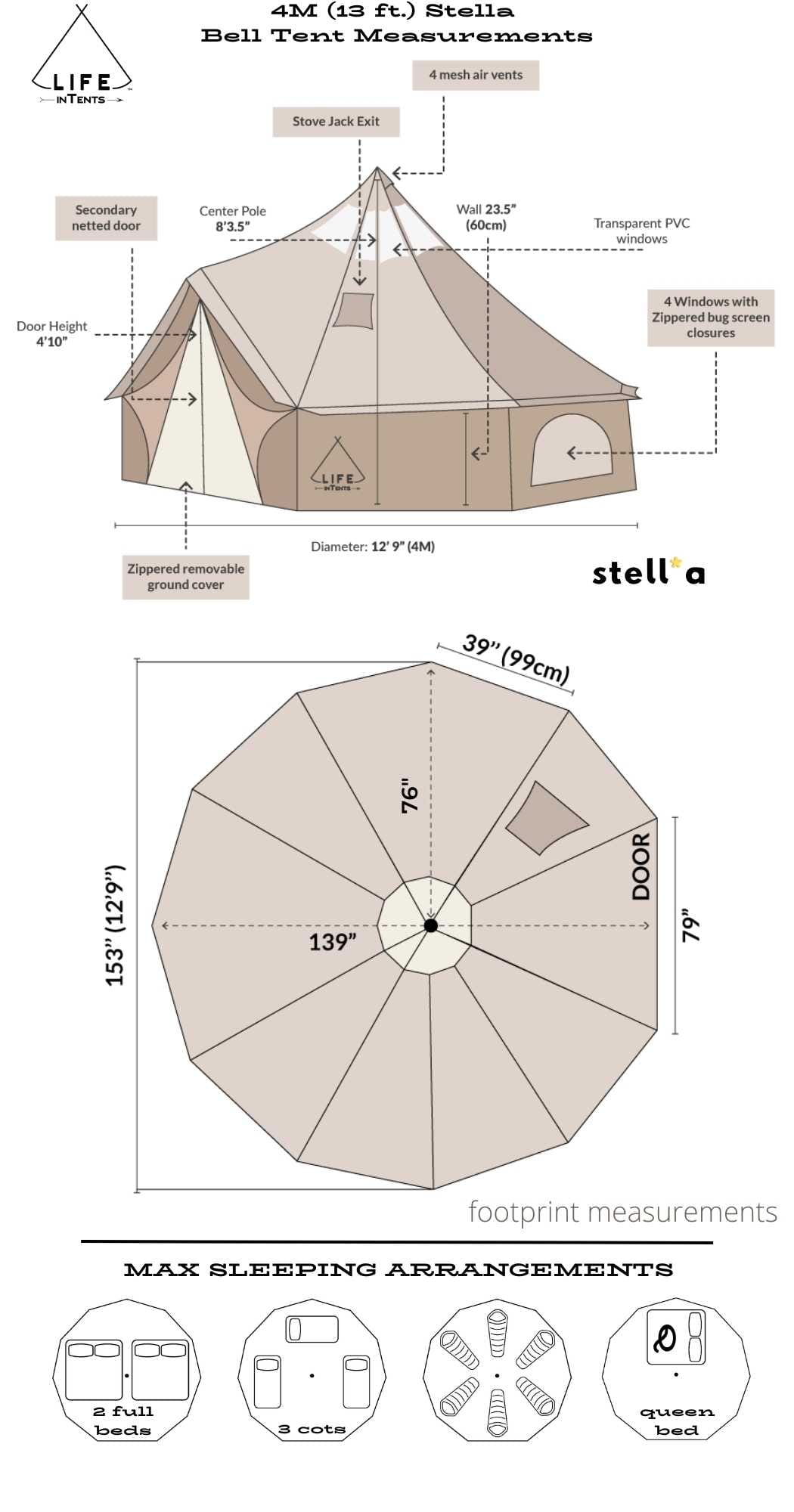 Life inTents Canvas Tent Life inTents Stella Stargazing 360 View Canvas Bell Tent 13' (4 Meters)