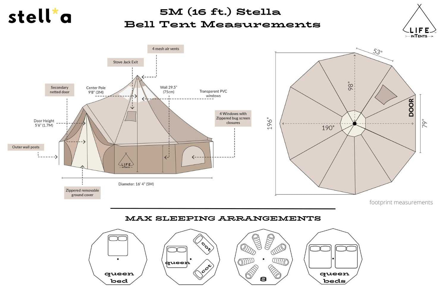 Life inTents Canvas Tent Life inTents Stella™ Stargazing 360 View Canvas Bell Tent 16' (5 Meters)