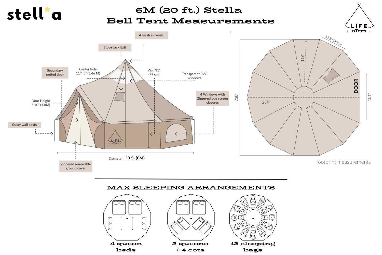 Life inTents Canvas Tent Life inTents Stella™ Stargazing 360 View Canvas Bell Tent 20' (6 Meters)