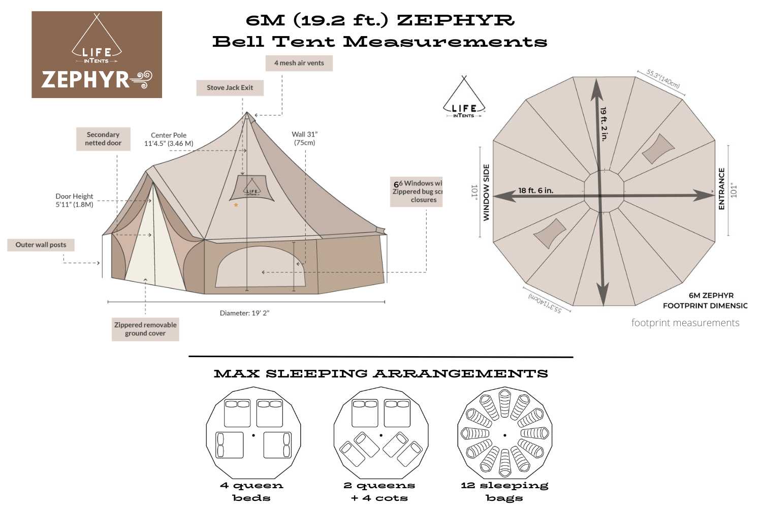 Life inTents Tents Zephyr 19' (6M) Canvas Bell Tent | Life inTents