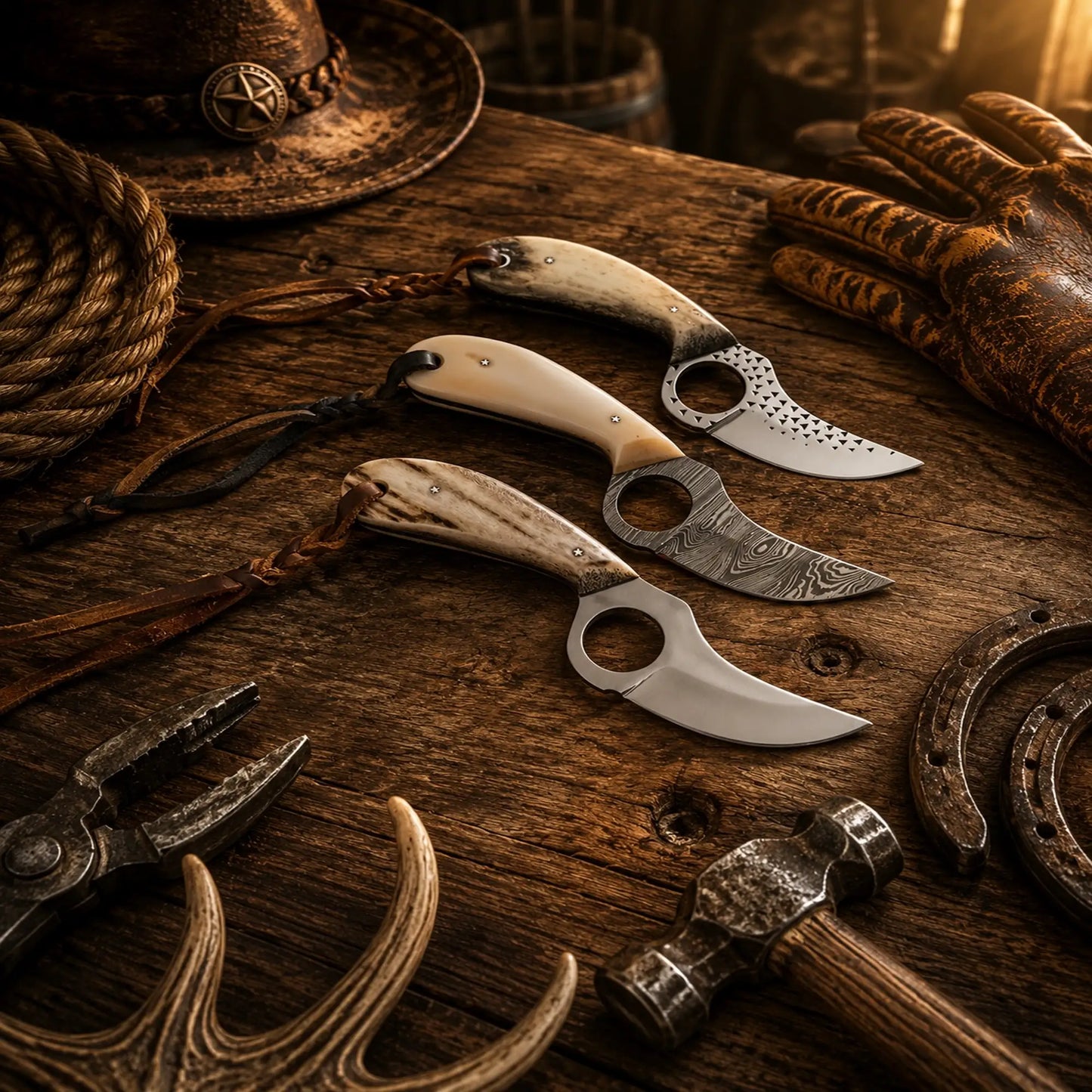 Old Timer Skinner Knife Collection – 3 Piece Handmade Skinner Set