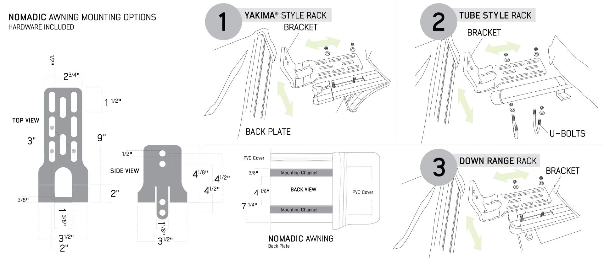 Overland Vehicle Systems Overland Vehicle Systems Nomadic Awning 270 Dark Gray Cover With Black Transit Cover & Brackets for Drivers Side