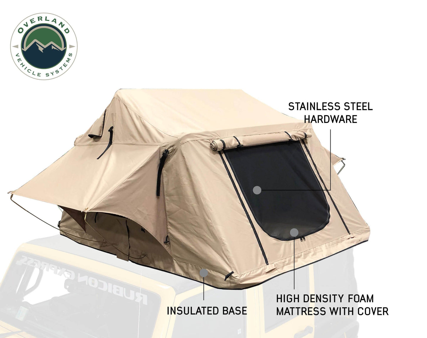 Overland Vehicle Systems Overland Vehicle Systems TMBK 3 Person Roof Top Tent with Green Rain Fly