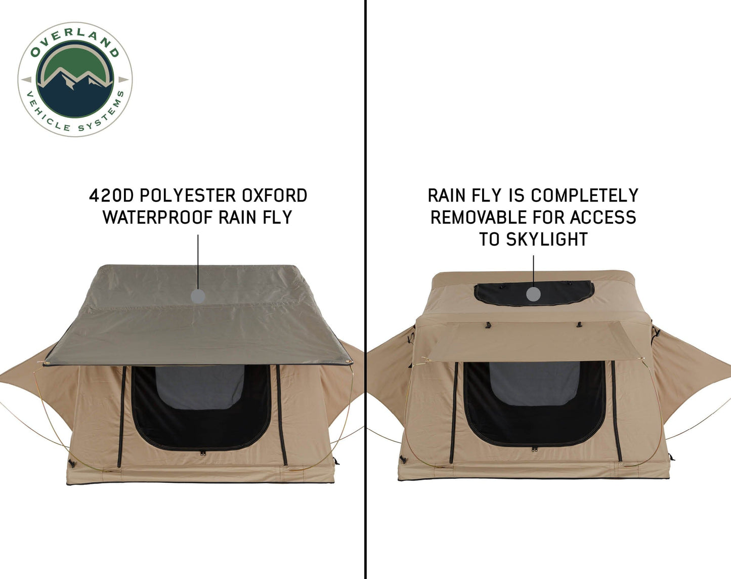 Overland Vehicle Systems Overland Vehicle Systems TMBK 3 Person Roof Top Tent with Green Rain Fly