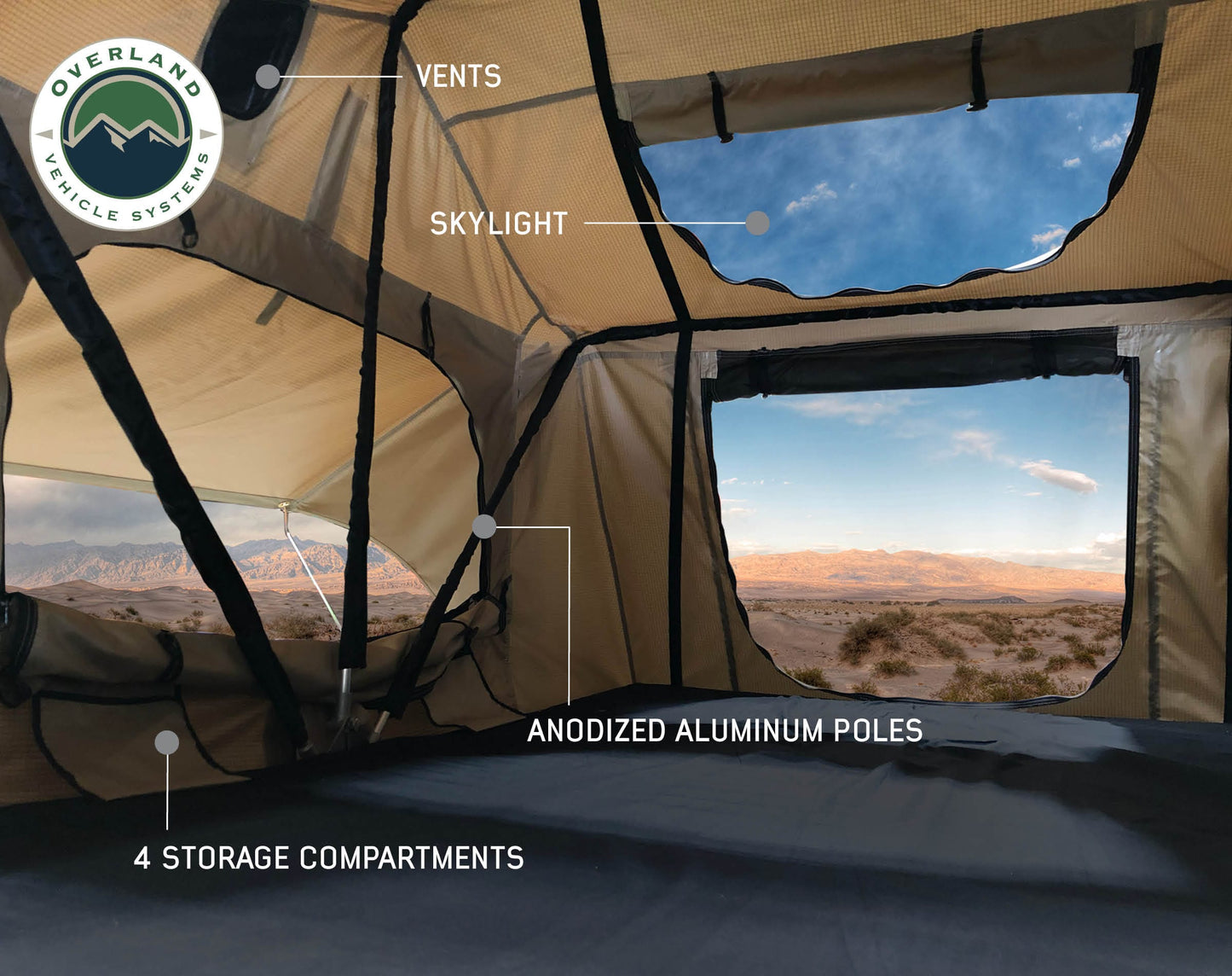 Overland Vehicle Systems Overland Vehicle Systems TMBK 3 Person Roof Top Tent with Green Rain Fly