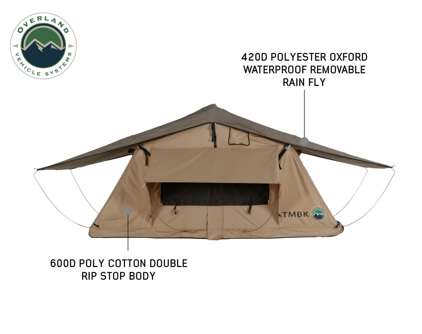 Overland Vehicle Systems Overland Vehicle Systems TMBK 3 Person Roof Top Tent with Green Rain Fly