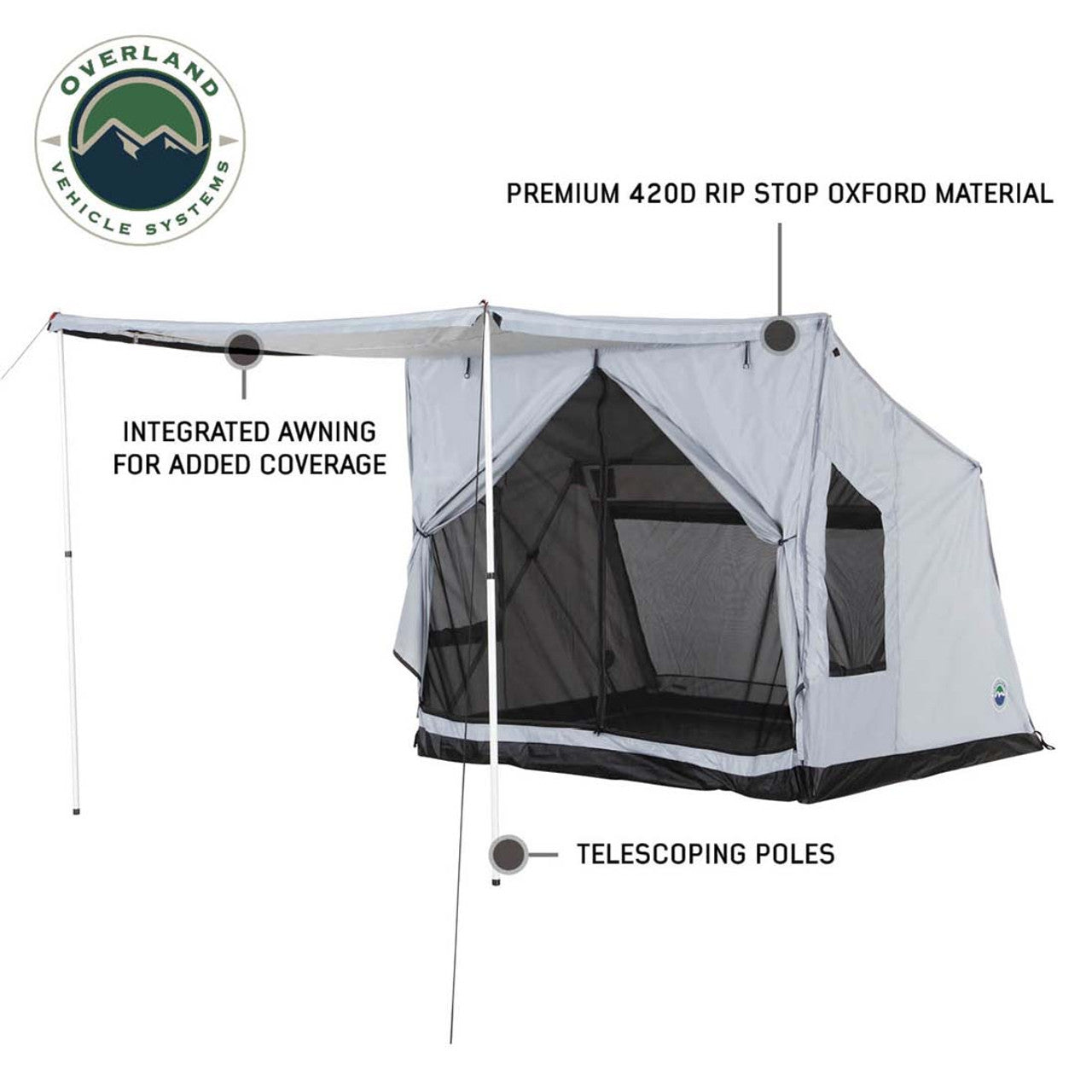 Overland Vehicle Systems Portable Safari Tent - Quick Deploying Gray Ground Tent