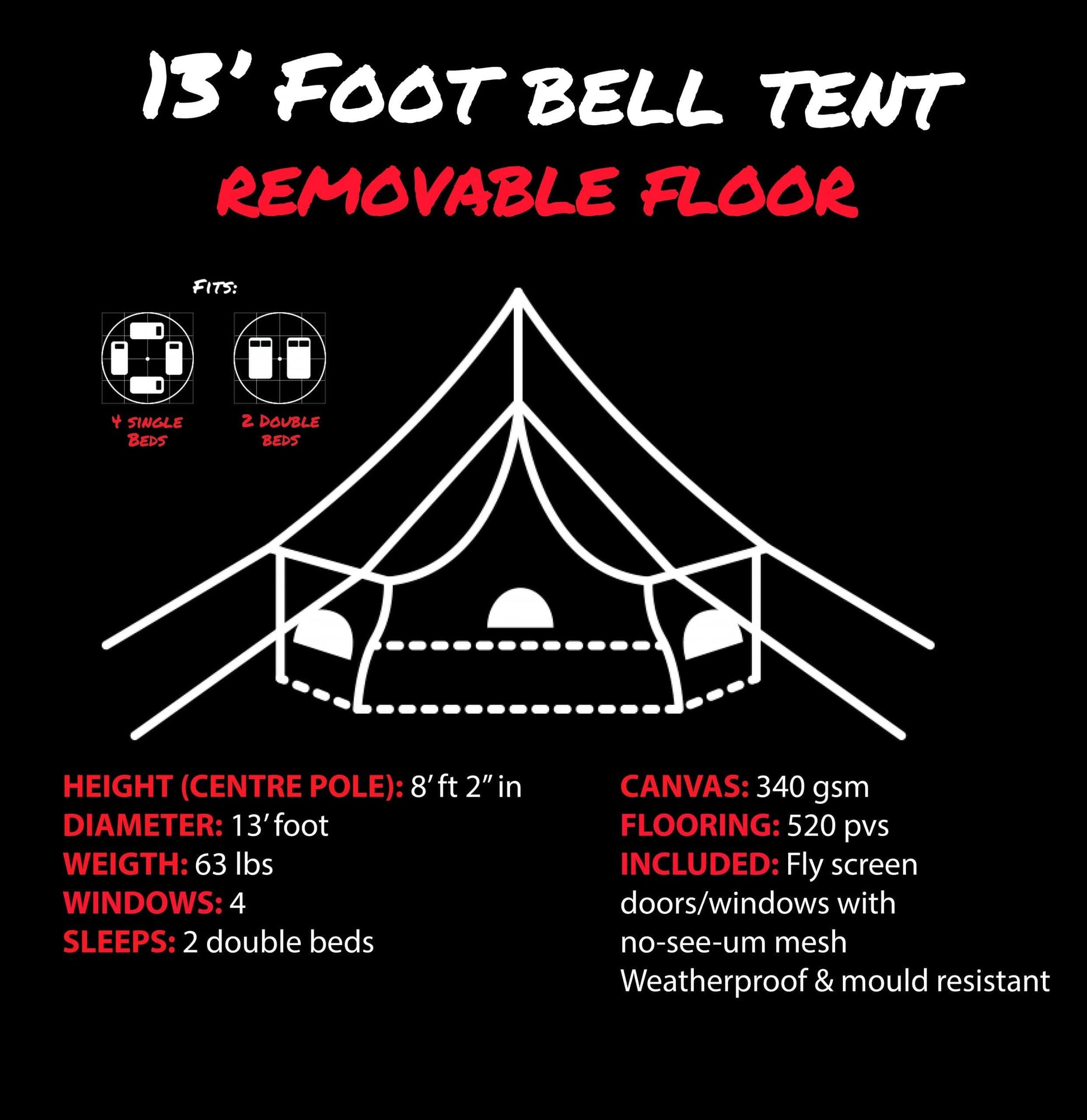 Psyclone Tents Canvas Tent Canvas Bell Tent 13' (4 Meter)