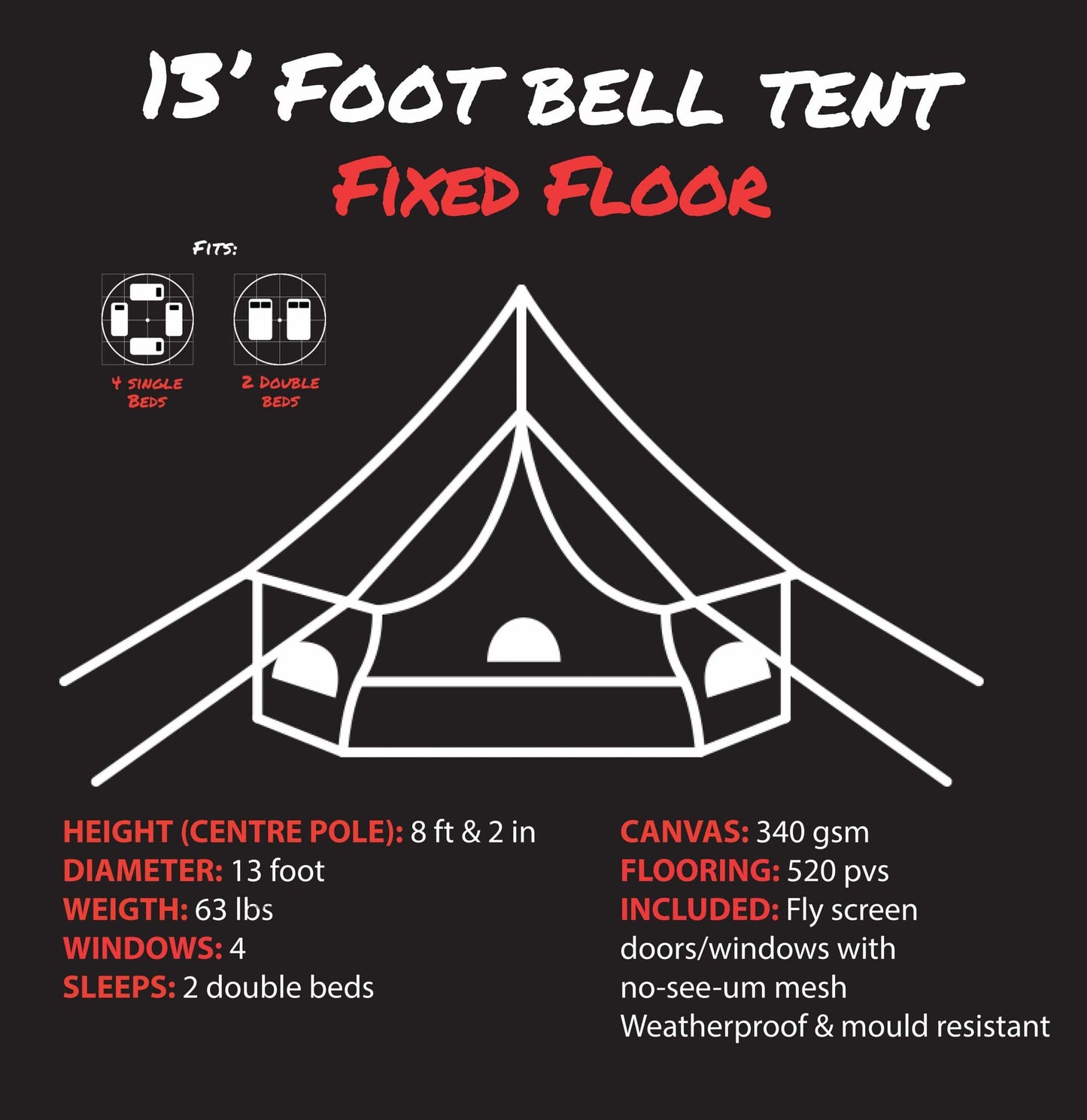 Psyclone Tents Canvas Tent Canvas Bell Tent 13' (4 Meter)