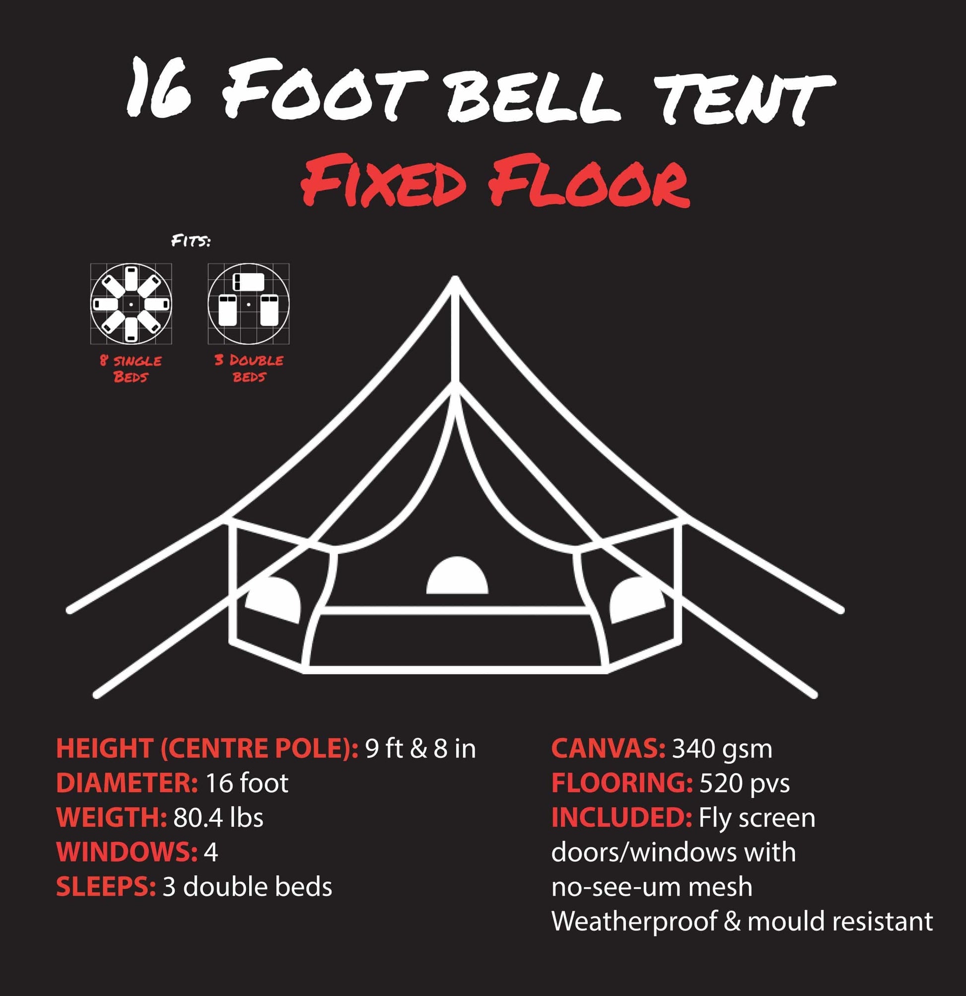 Psyclone Tents Canvas Tent Canvas Bell Tent 16' (5 Meter)