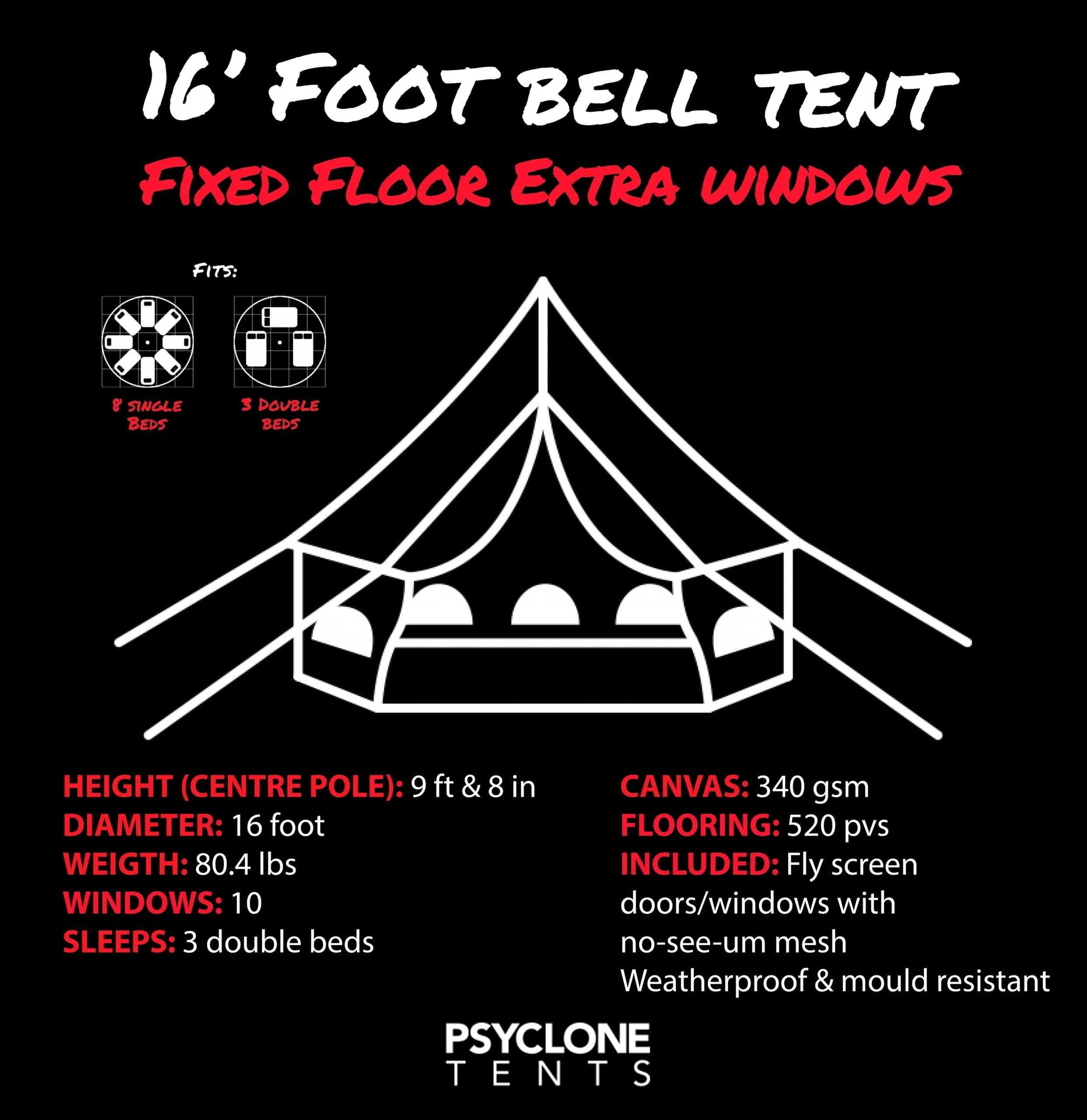 Psyclone Tents Canvas Tent Canvas Bell Tent 16' (5 Meter)