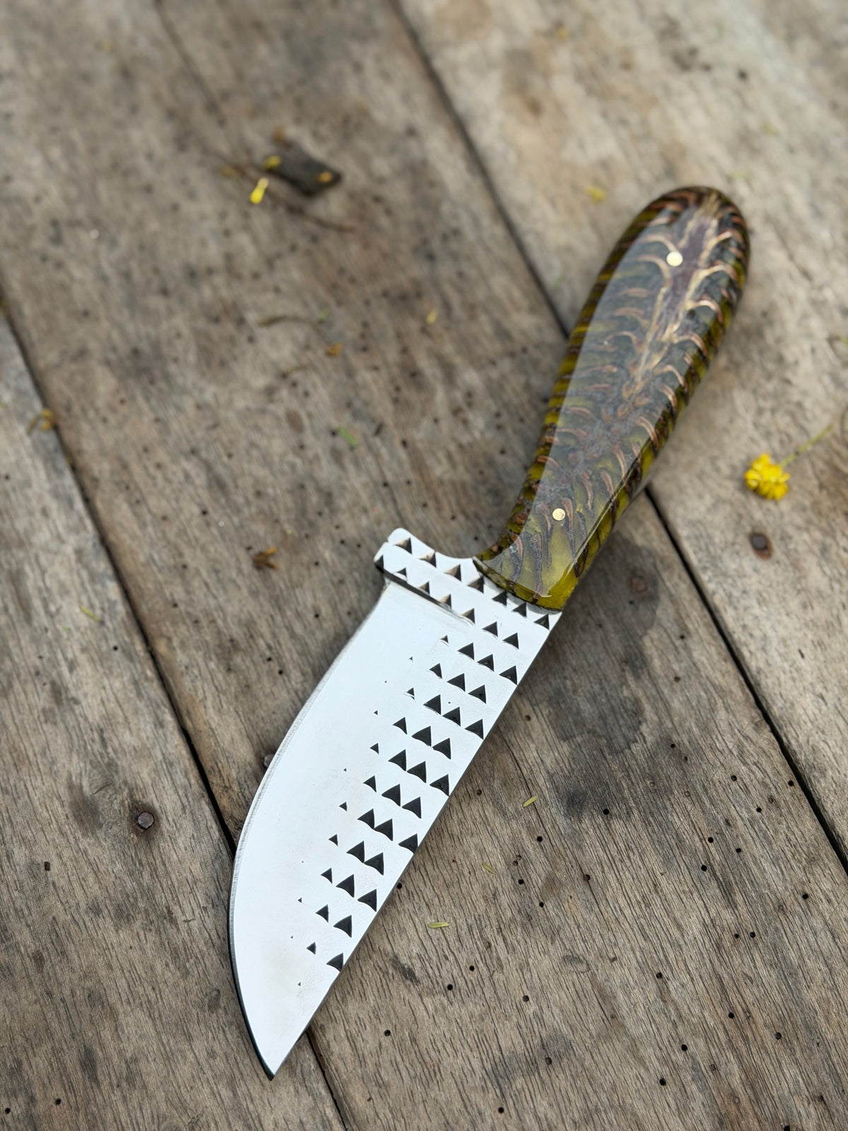 Handmade Amber Wave Skinner Knife 8" with carved amber and resin handle