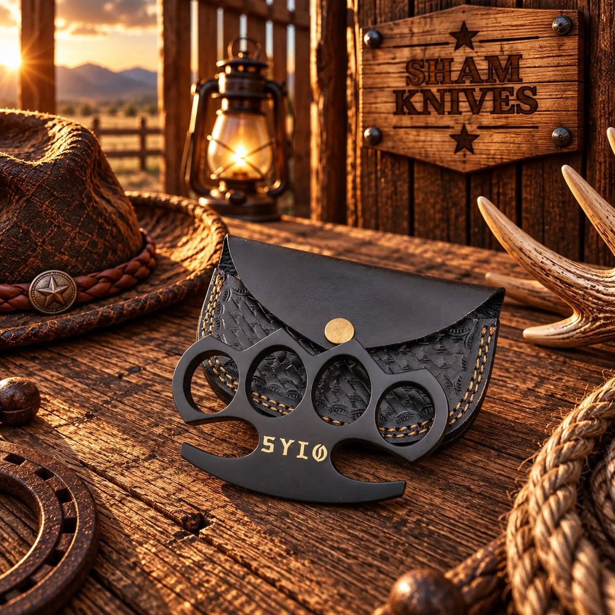 Elite Force – SYLO Premium Hand-Cast Brass Knuckle Collectible with Leather Sheath