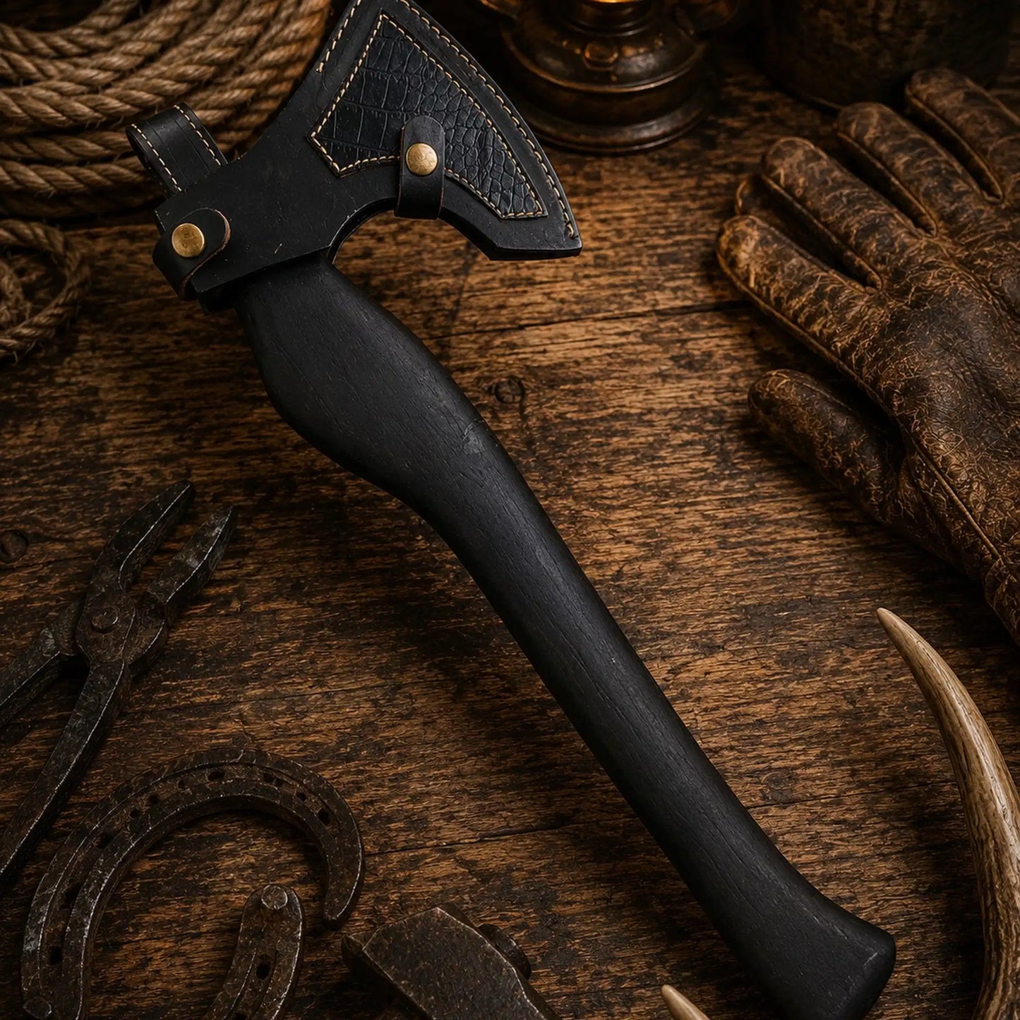 Vargoks Hand Forged Viking Axe – Black Hardwood Bearded Axe
