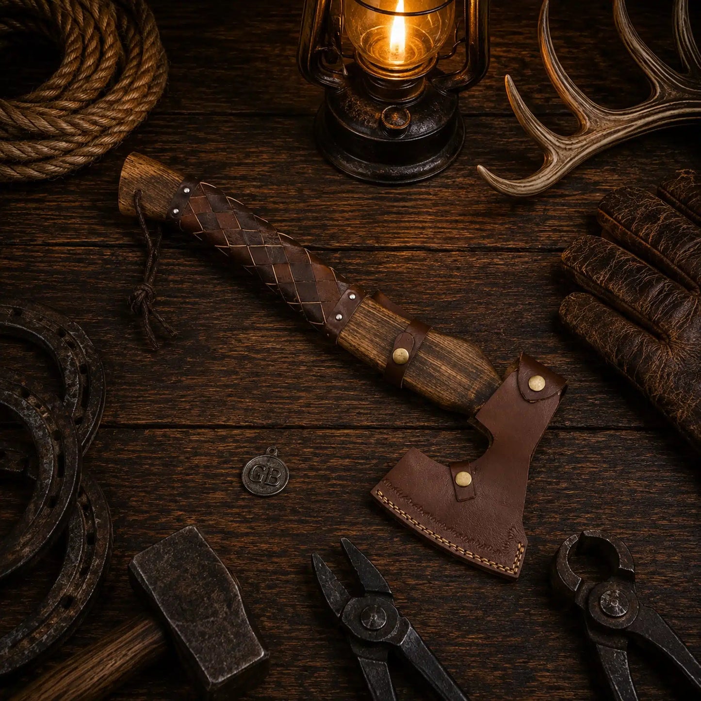 Hand Forged Viking Tomahawk Axe – Ash Wood Leather Wrapped Handle