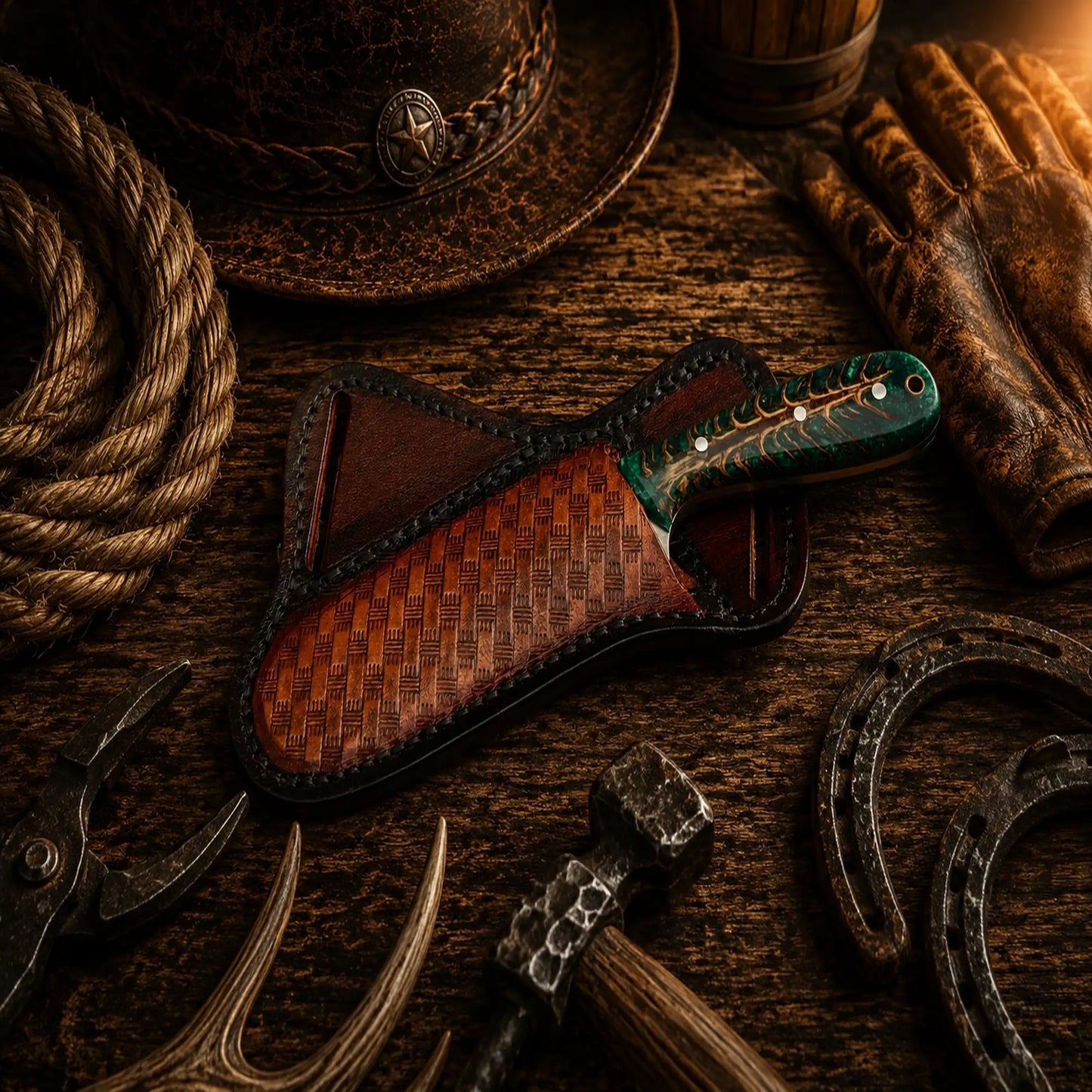 Three Cross Buckaroo Field Knife – 3.75" Handmade D2 Steel Pinecone Handle