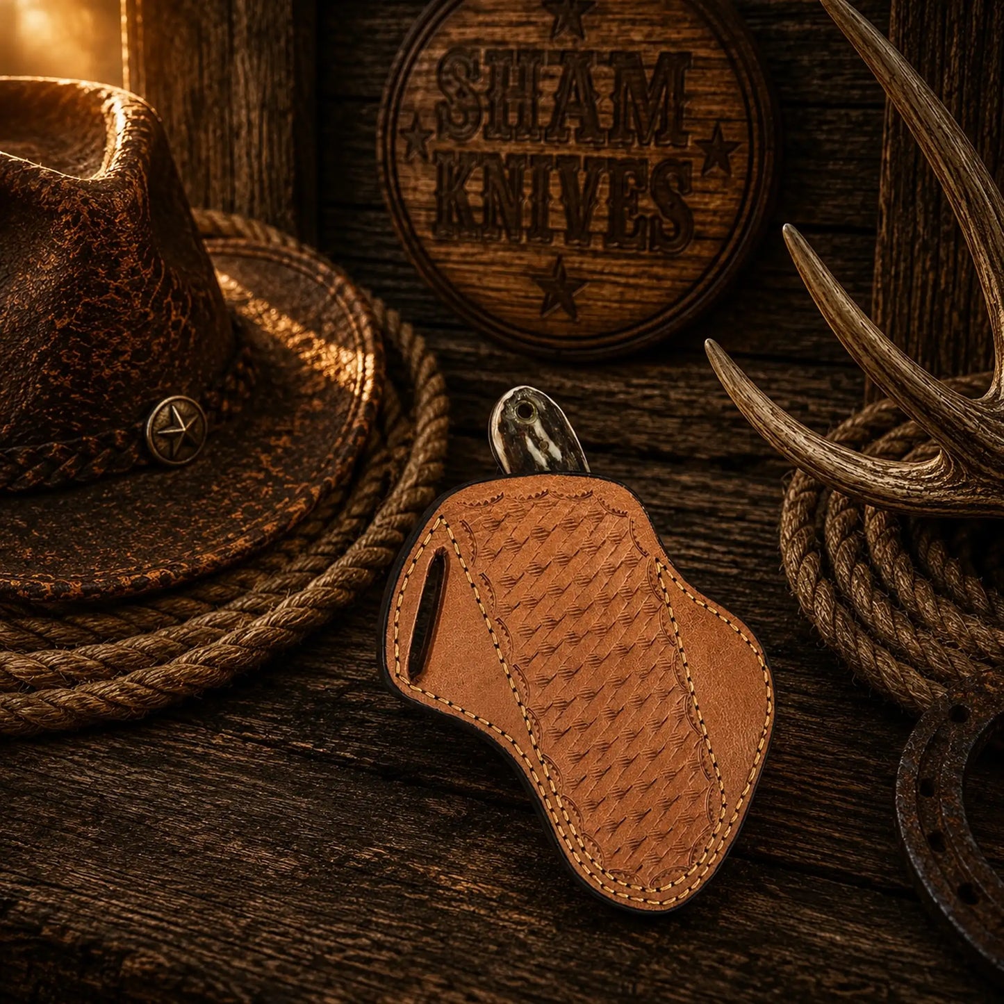 Cowboy Rasp Steel Knife – 3.25″ Stag Handle & Pancake Sheath