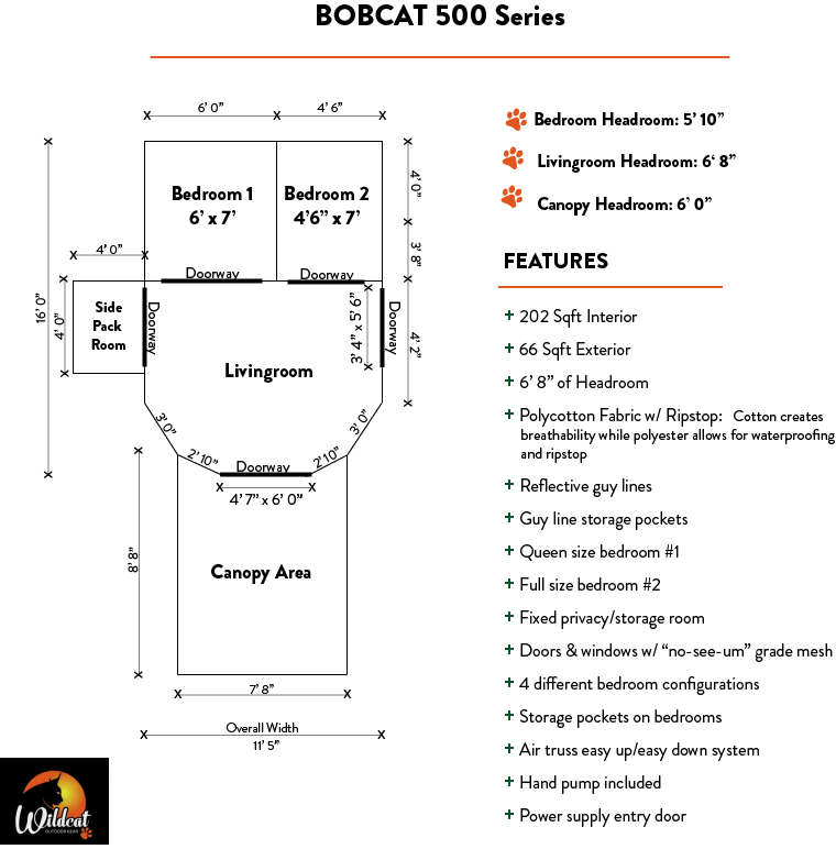 Wildcat Outdoor Gear Wildcat BOBCAT 500 Premium Family Camping Tent