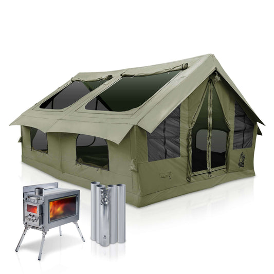 RBM Panda Large Forest Green + Stove Caminus M - Inflatable Tents for Camping with Stove