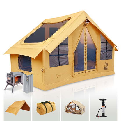 RBM Panda Medium Sunny Beige + Stove Caminus S - Inflatable Tents for Camping with Stove