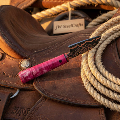 Magenta Trail Chef Knife 9" Handmade San Mai Santoku Style