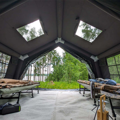 Coody 17.2 | RBM Outdoors (Koala 7) Black + Stove Caminus M - Inflatable Tents with Stove