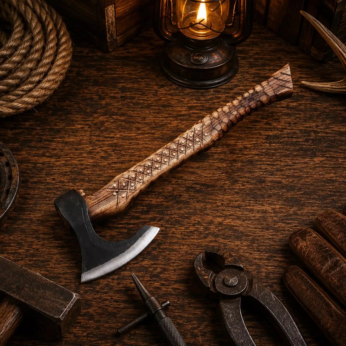 Viking Forest Axe – 1075 Hand Forged Camping Hatchet with Sheath