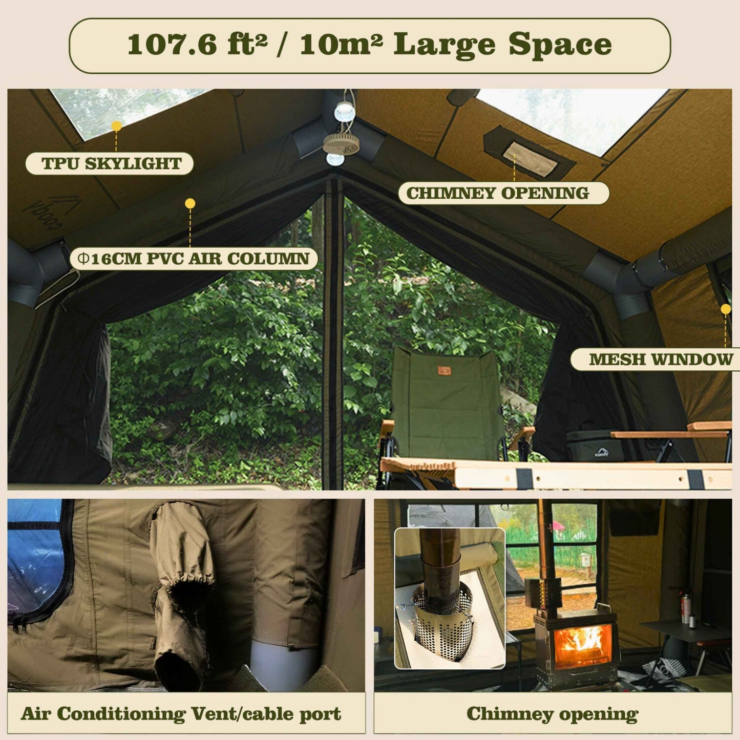 Coody 10 Forest Green Inflatable Tent House for Camping (2-4 person)