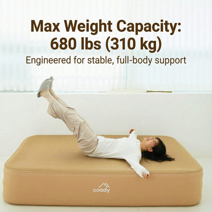 Coody Air Mattress Beige Queen (197×150×35 cm) – Premium Air Bed with Built-in Pump