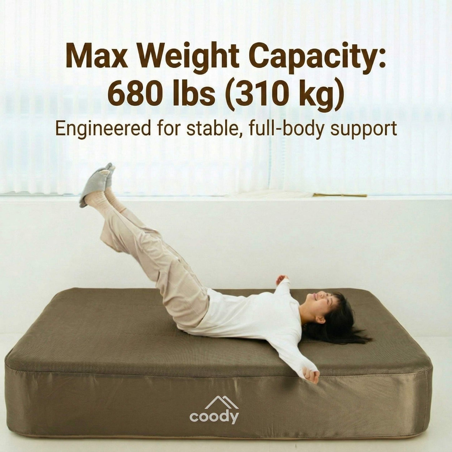 Coody Air Mattress Green King (197×184×35 cm) – Premium Air Bed with Built-in Pump