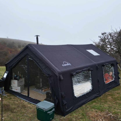Coody 17.2 | RBM Outdoors (Koala 7) Black + Stove Caminus M - Inflatable Tents with Stove