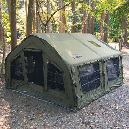 Coody 13.6 | RBM Outdoors (Koala 5) Forest Green + Stove Caminus M - Inflatable Tents with Stove