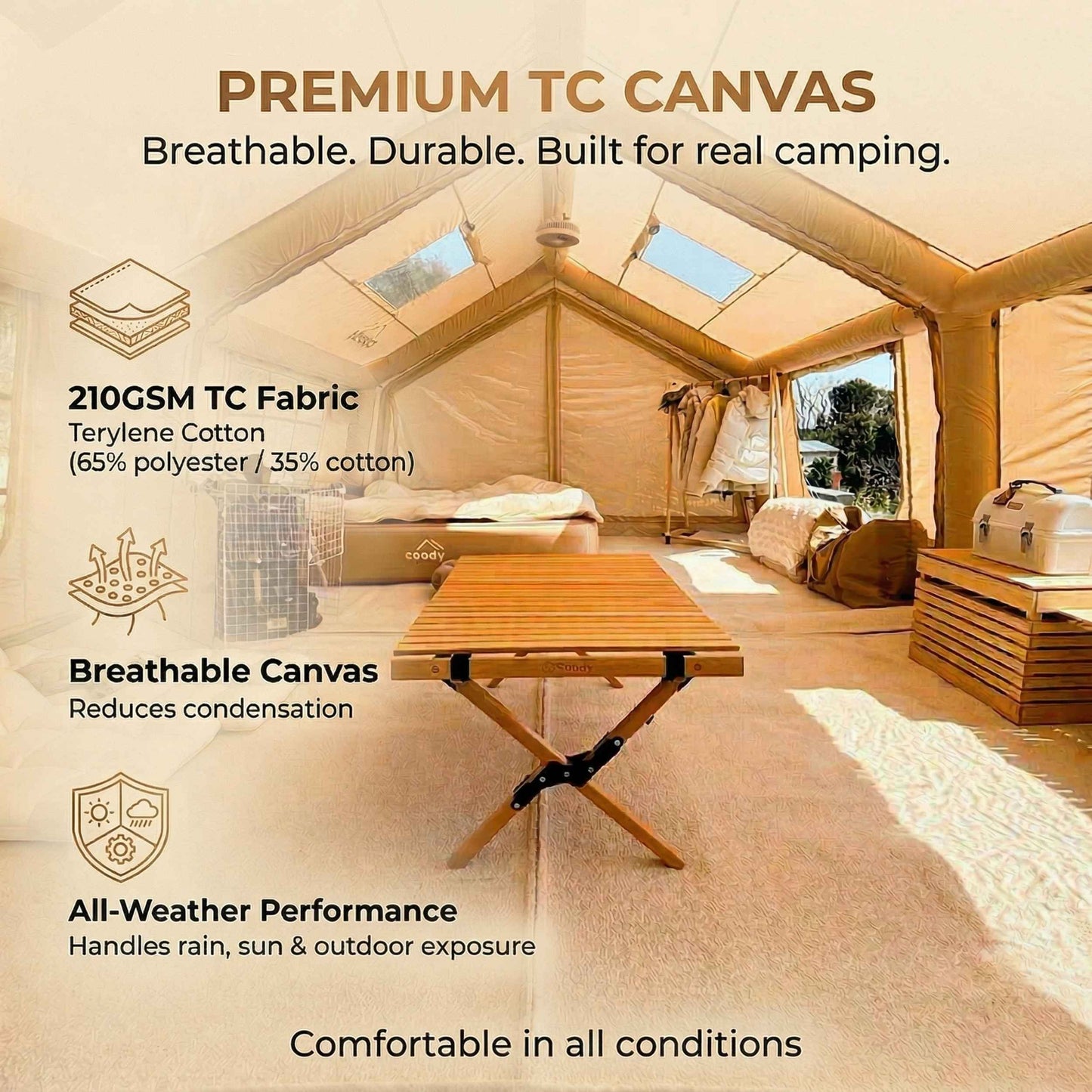 Coody 17.2 (Koala-7) Beige Inflatable Tent House for Camping (2-10 person)