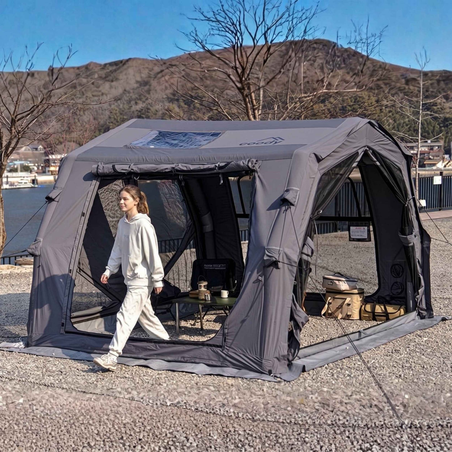 Coody 10.0 PRO Gray - Premium Inflatable Canvas Tent for 2–4 Campers