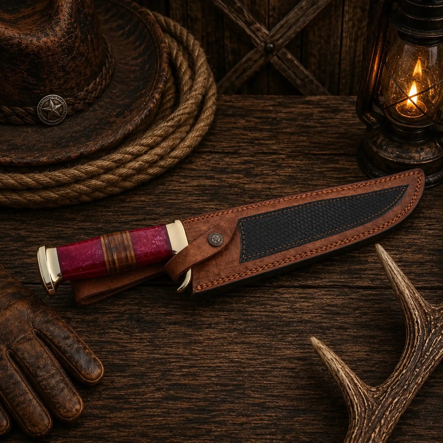Outback Legend Bowie Knife – D2 Steel With Resin & Stacked Leather Handle