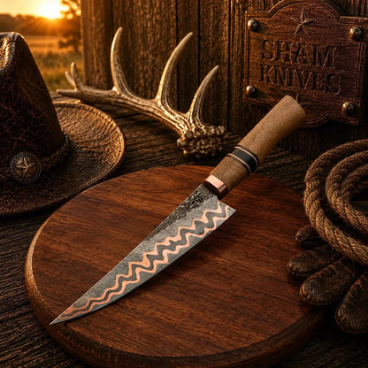 12.5″ Double-Layer Copper Damascus Chef Knife – Lacewood Handle