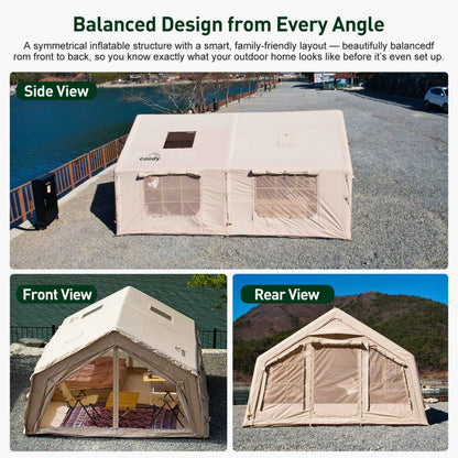 Coody Familia AirTent 13.6 Beige – Inflatable Hot Tent with Stove Jack for Camping, 2–8 People
