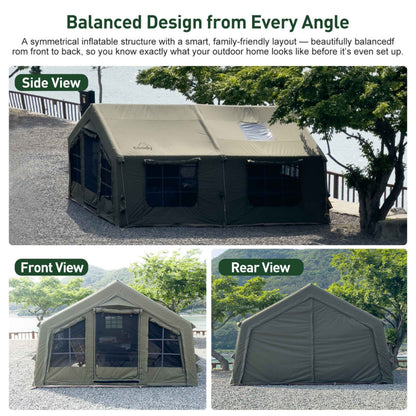 Coody 13.6 | RBM Outdoors (Koala 5) Forest Green + Stove Caminus M - Inflatable Tents with Stove