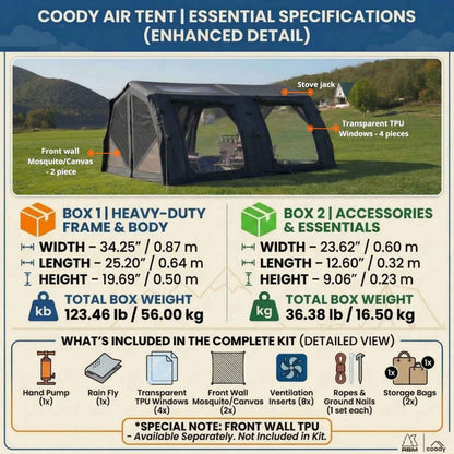 Coody Familia AirTent 17.2 Pro Black - Inflatable Tent for Camping (2-10 Person)
