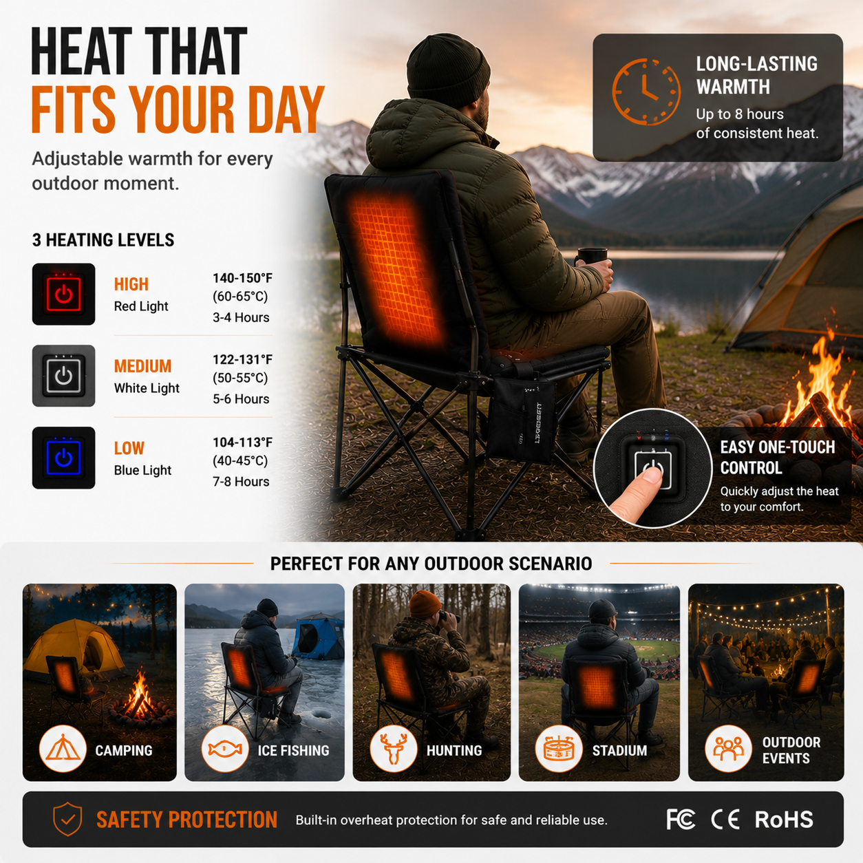 LITEGUEST Heated Outdoor Seat Cushion with Backrest – Winter Comfort