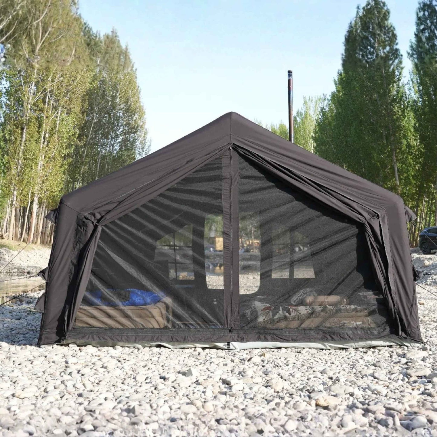 Coody 17.2 | RBM Outdoors (Koala 7) Black + Stove Caminus M - Inflatable Tents with Stove